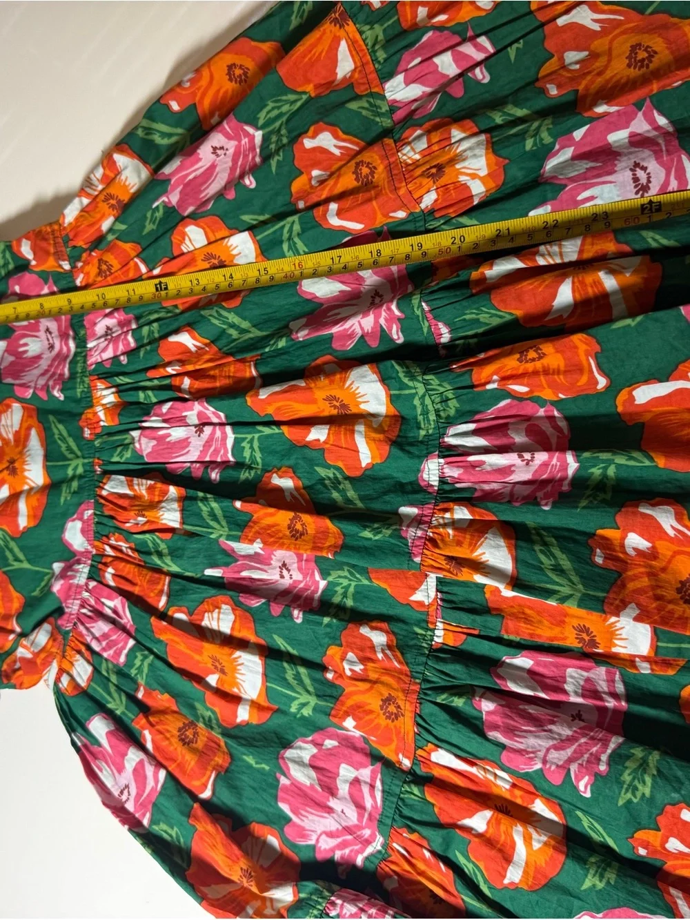 Pink Chicken Green Floral Tiered Jennifer Dress with Orange & Pink Blooms